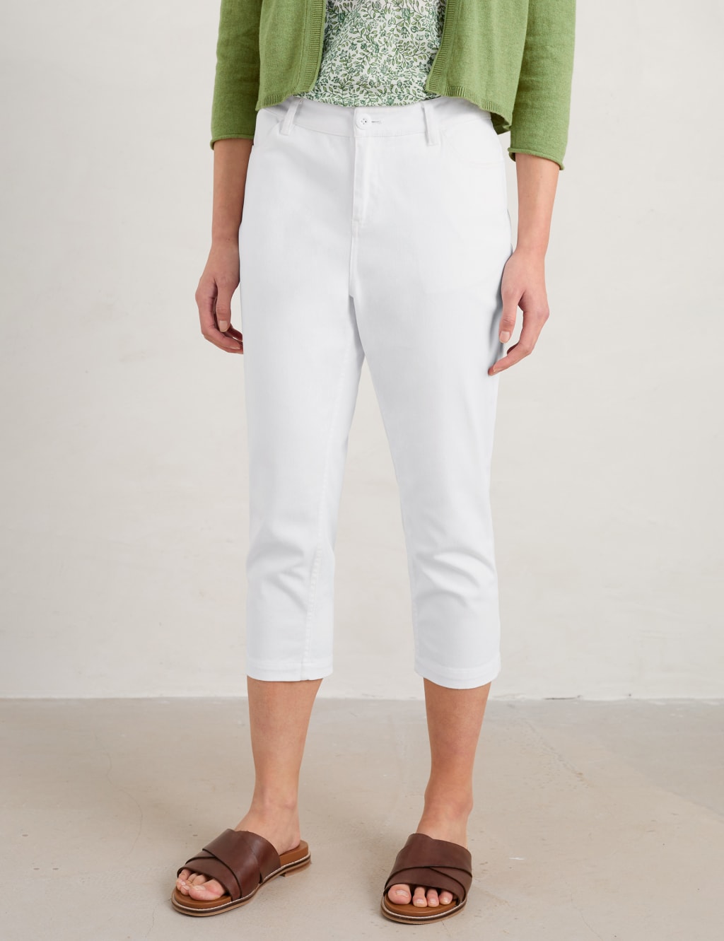 Cotton Rich Slim Fit Cropped Trousers 2 of 5