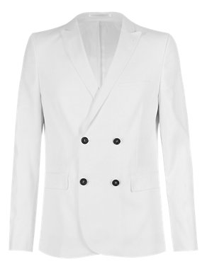 Cotton Rich Slim Fit Double Breasted Jacket with Linen Image 2 of 7