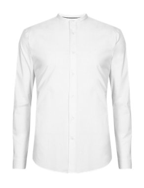 Cotton Rich Slim Fit Grandad Collar Shirt Image 2 of 4