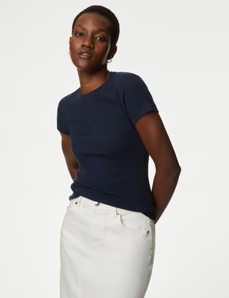 Cotton Rich Slim Fit Ribbed T Shirt M S Collection M S