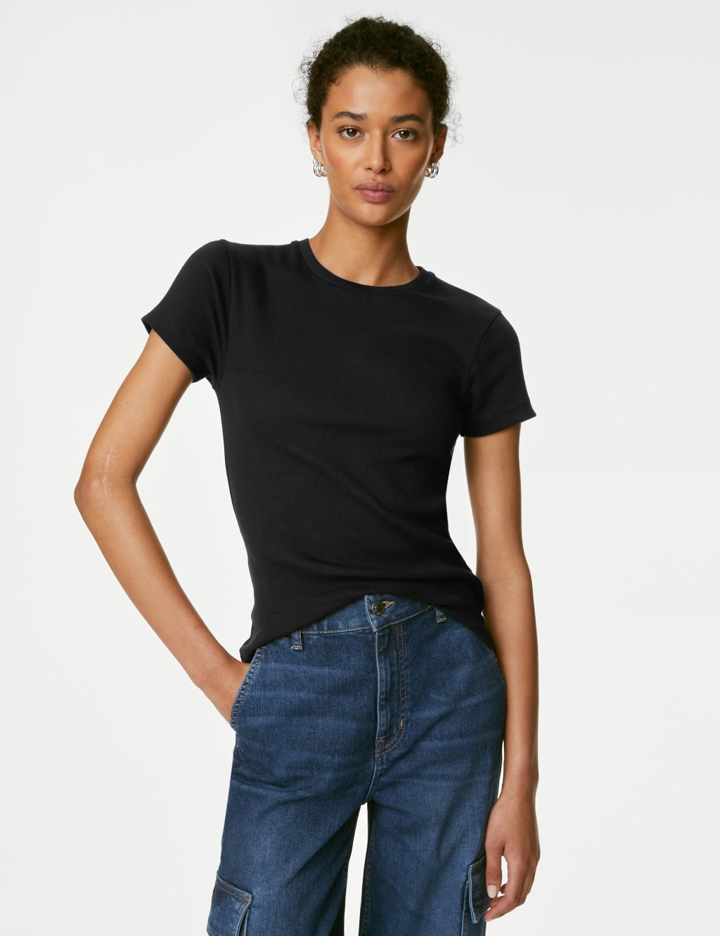 Cotton Rich Slim Fit Ribbed T-Shirt | M&S Collection | M&S