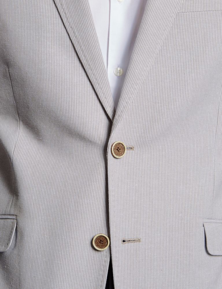 Cotton Rich Slim Fit Striped 2 Button Jacket with Linen 6 of 7