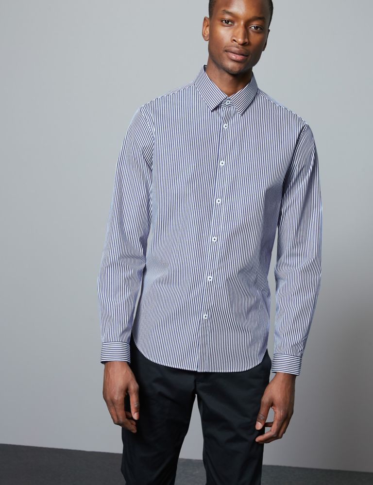 Cotton Rich Slim Fit Striped Shirt 1 of 5