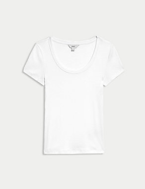 Cotton Rich Slim Ribbed Scoop Neck T-shirt Image 2 of 5