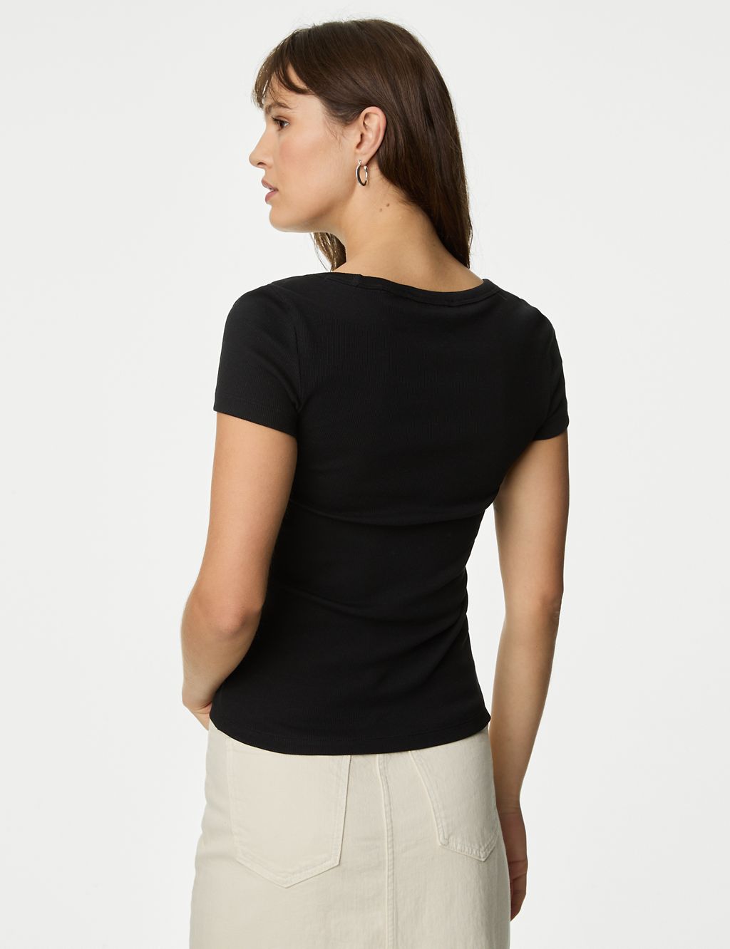 Cotton Rich Slim Ribbed Scoop Neck T-shirt 5 of 5