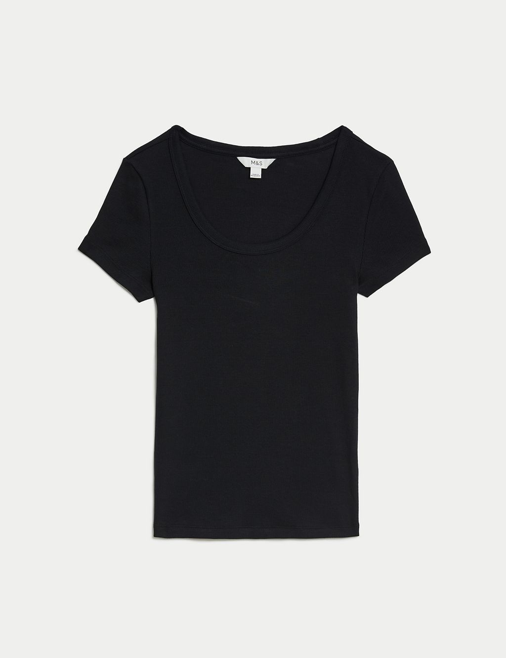 Cotton Rich Slim Ribbed Scoop Neck T-shirt 1 of 5