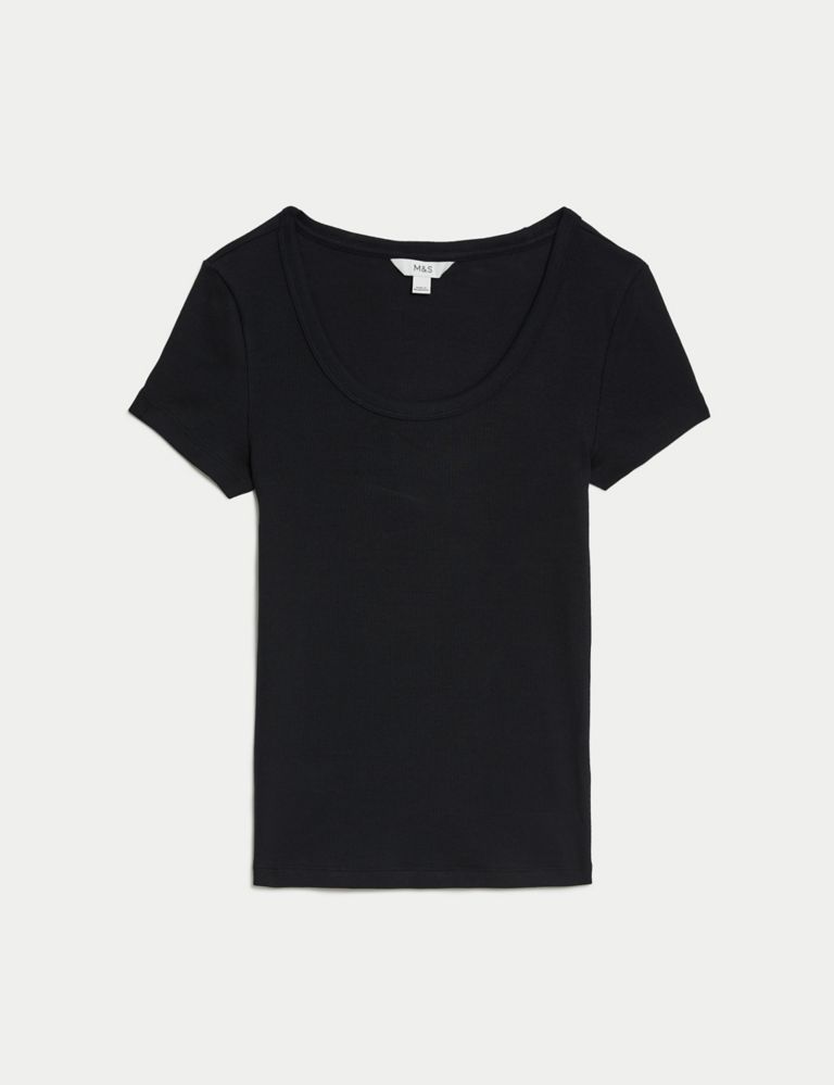 Cotton Rich Slim Ribbed Scoop Neck T-shirt 2 of 5