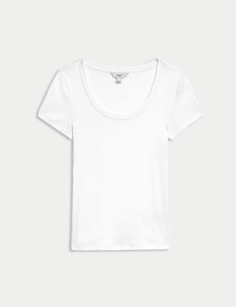 Cotton Rich Slim Ribbed Scoop Neck T-shirt 2 of 5