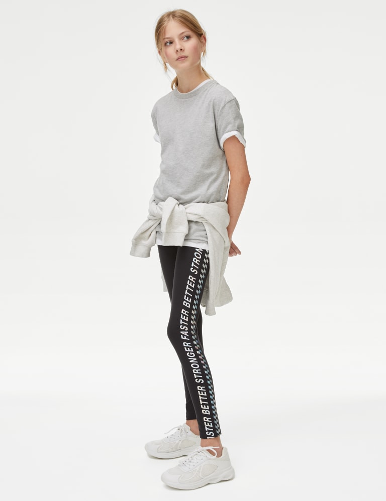 Cotton Rich Slogan Side Stripe Leggings (6-16 Yrs), M&S Collection