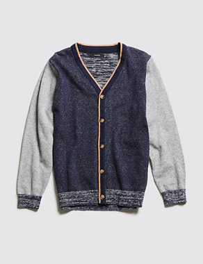 Cotton Rich Slub Cardigan with Cashmere (5-14 Years) Image 2 of 3