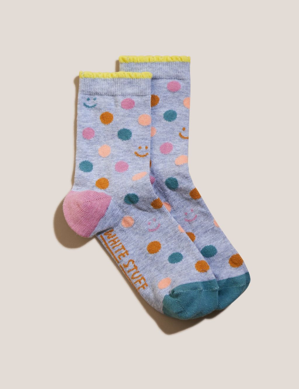 Buy Cotton Rich Spot Smiley Ankle High Socks | White Stuff | M&S