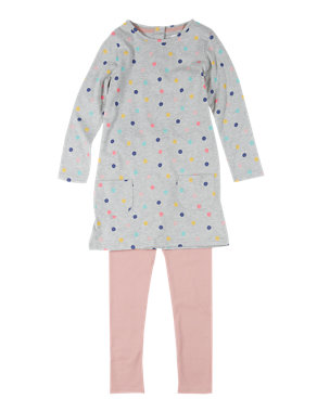Cotton Rich Spotted Dress & Leggings Outfit (1- 7 Years) Image 2 of 3