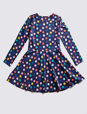 Cotton Rich Spotted Dress (5-14 Years) Image 2 of 3