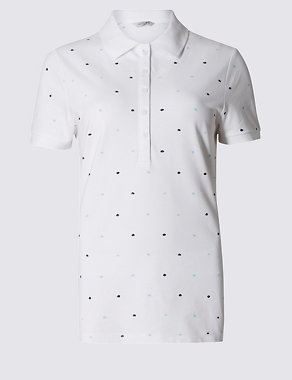 Cotton Rich Spotted Polo Shirt Image 2 of 4