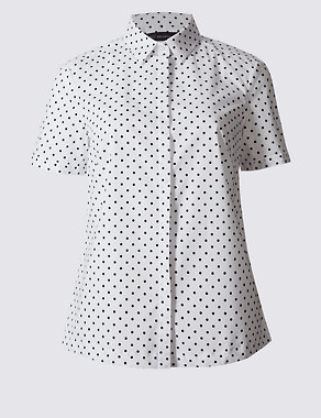 Cotton Rich Spotted Short Sleeve Shirt Image 2 of 4