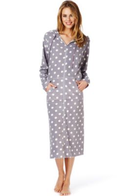 Cotton Rich Spotted Zip Through Dressing Gown Image 1 of 1