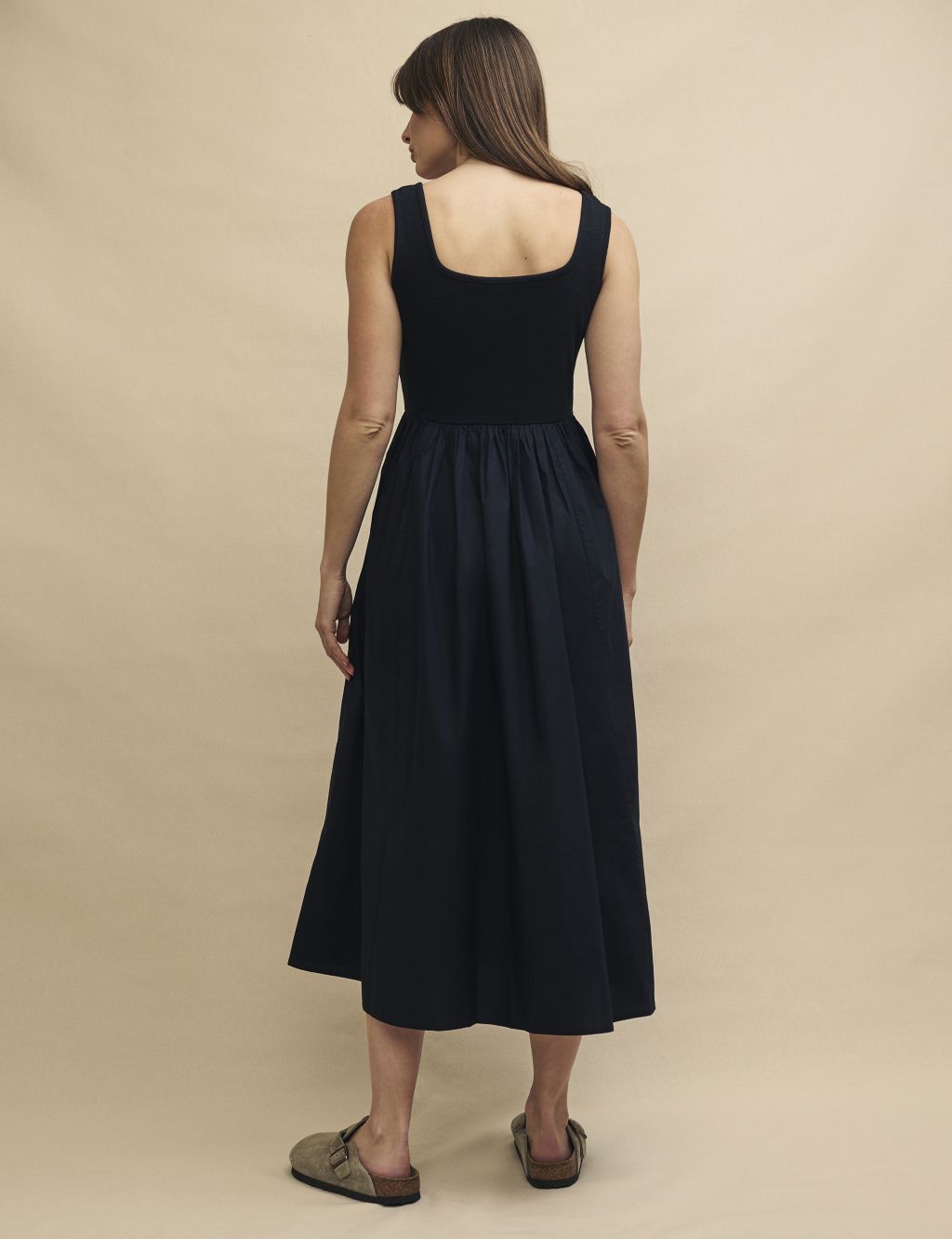 Cotton Rich Square Neck Midi Waisted Dress 2 of 5