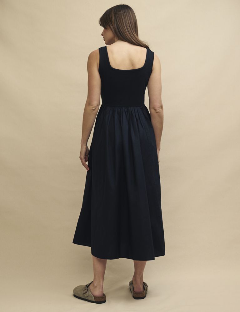 Cotton Rich Square Neck Midi Waisted Dress 3 of 5