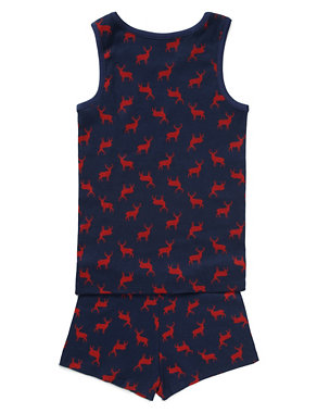 Cotton Rich Stag Print Vest & Trunks Set (4-14 Years) Image 2 of 3