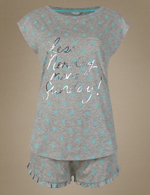 Cotton Rich Star Print Top & Short Pyjamas Image 2 of 4