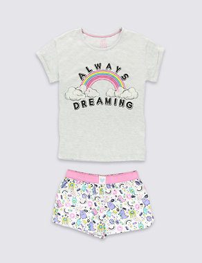 Cotton Rich Stay Soft Always Dreaming Slogan Short Pyjamas (6-16 Years) Image 2 of 4