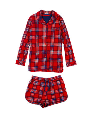 Cotton Rich Stay Soft Checked Short Pyjamas with Vest (6-16 Years) Image 2 of 6