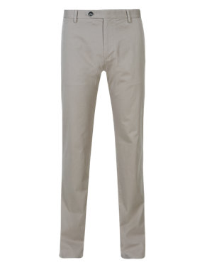 Cotton Rich Straight Leg Flat Front Chinos Image 2 of 4