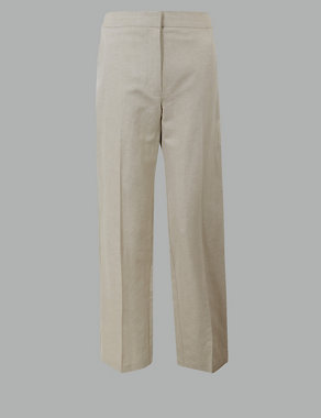 Cotton Rich Straight Leg Trousers with Linen Image 2 of 5