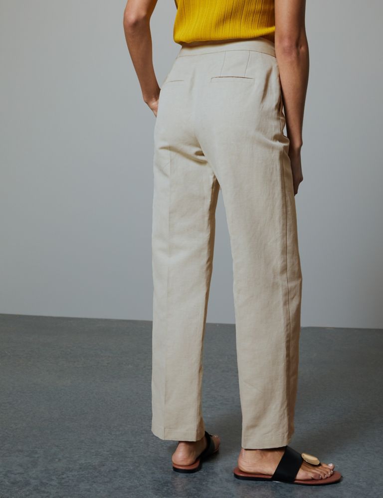 Cotton Rich Straight Leg Trousers with Linen 3 of 5