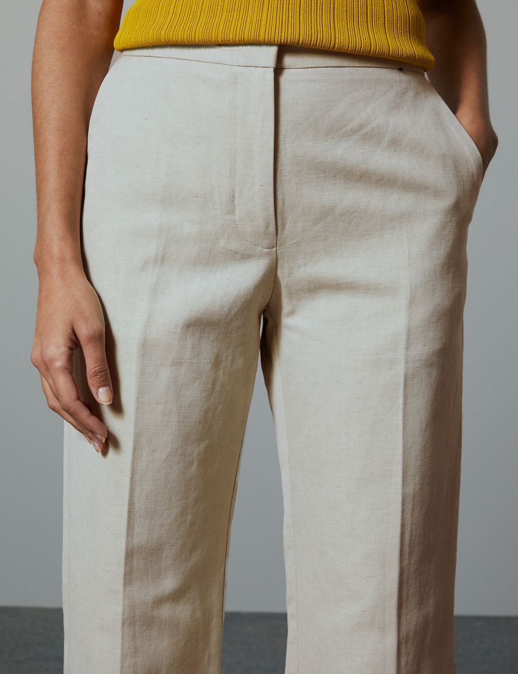 Cotton Rich Straight Leg Trousers with Linen 4 of 5