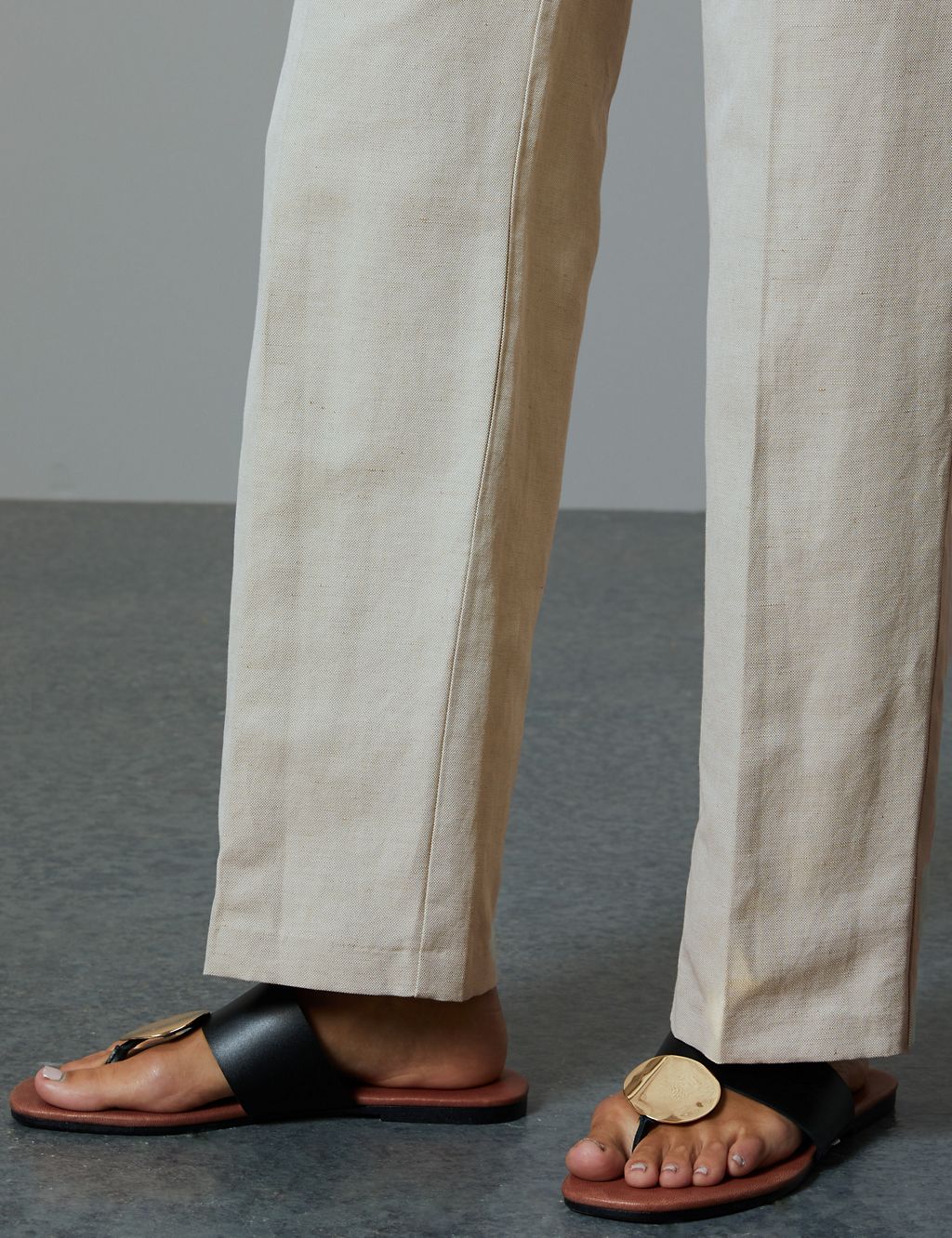 Cotton Rich Straight Leg Trousers with Linen 5 of 5