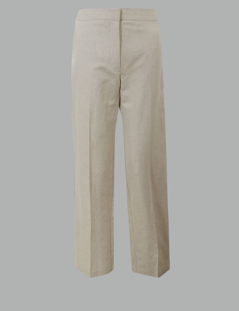 Cotton Rich Straight Leg Trousers with Linen 2 of 5
