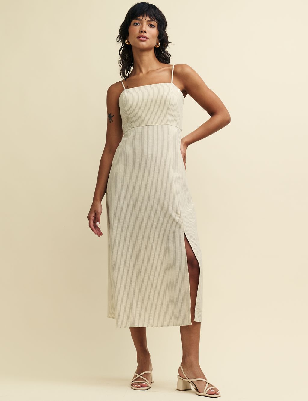 Cotton Rich Strappy Midi Waisted Dress 3 of 4