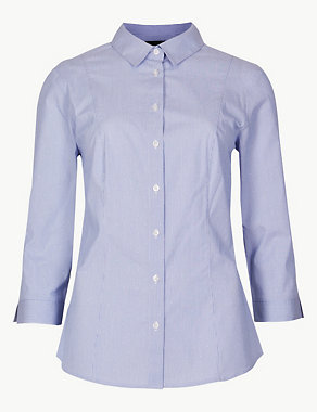 Cotton Rich Striped 3/4 Sleeve Shirt Image 2 of 4