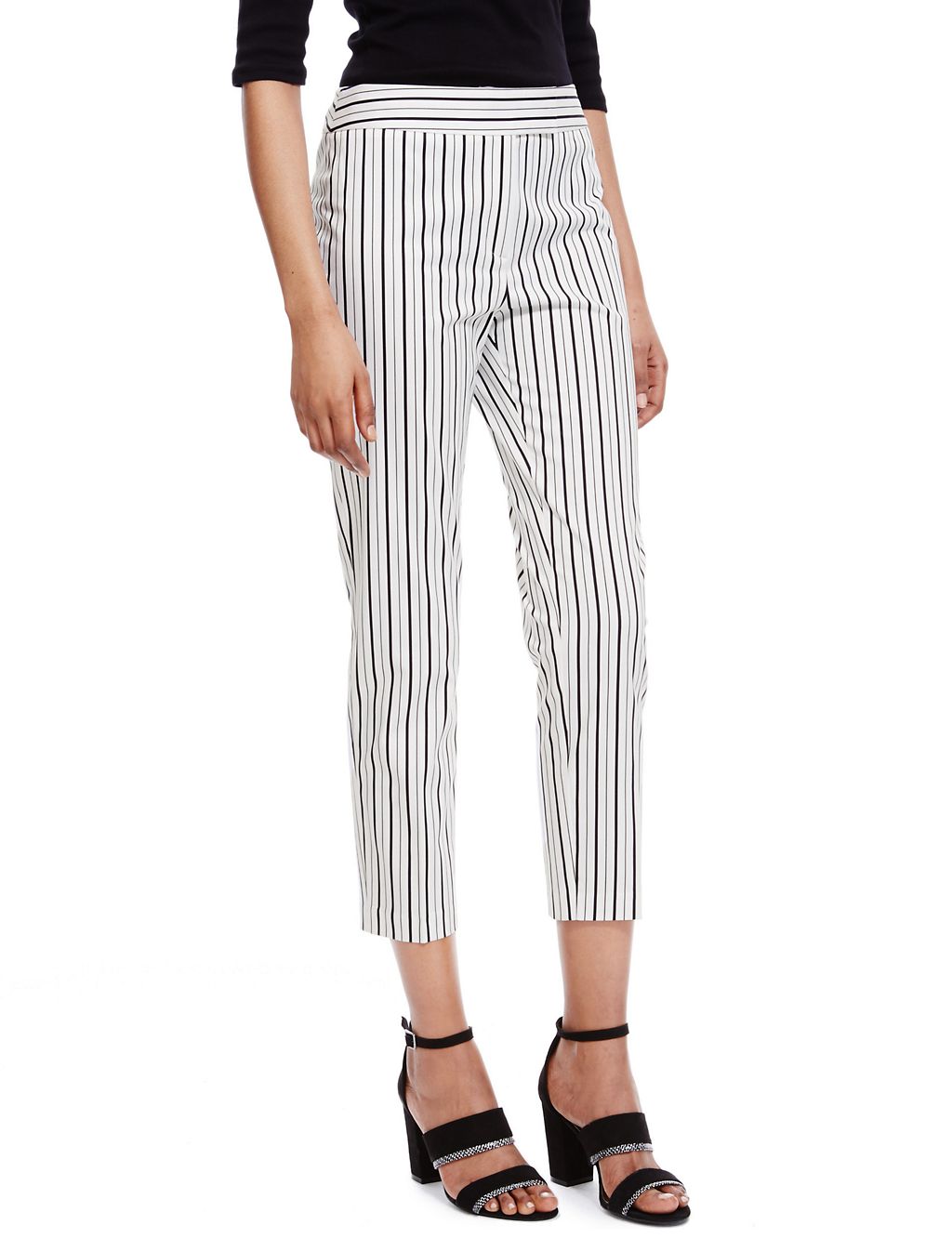 Cotton Rich Striped 7/8 Cropped Trousers 2 of 4