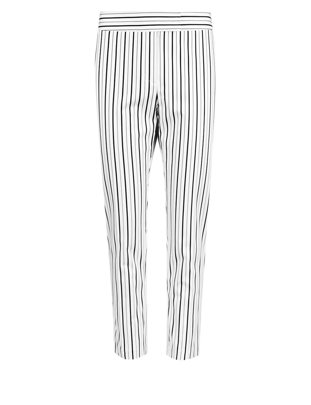 Cotton Rich Striped 7/8 Cropped Trousers 1 of 4