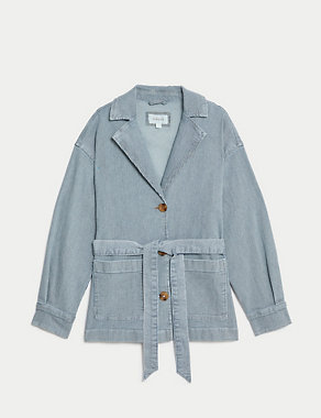 Cotton Rich Striped Belted Collared Jacket Image 2 of 8