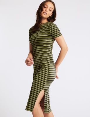 Striped bodycon midi hot sale dress