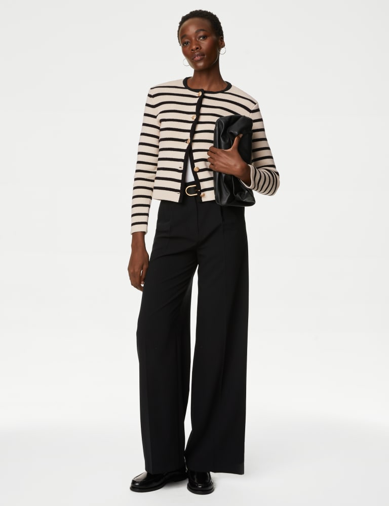 Cotton Rich Striped Crew Neck Cardigan M S Collection M S
