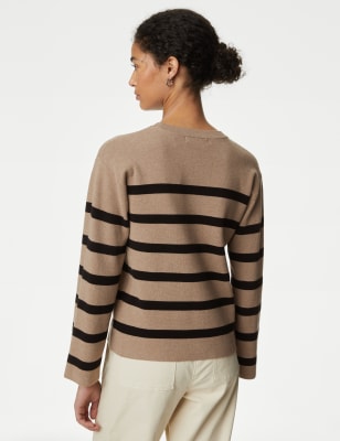 Mock neck outlet varsity stripe sweater