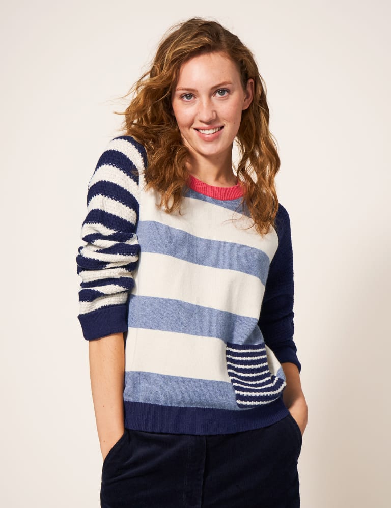 Cotton Rich Striped Crew Neck Jumper