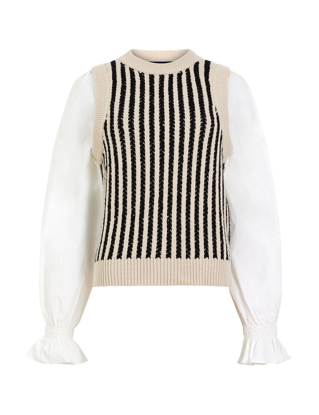 Cotton Rich Striped Crew Neck Knitted Vest 1 of 4