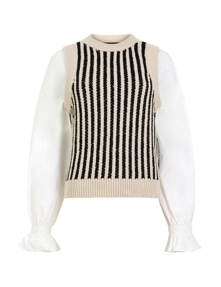 Cotton Rich Striped Crew Neck Knitted Vest 2 of 4