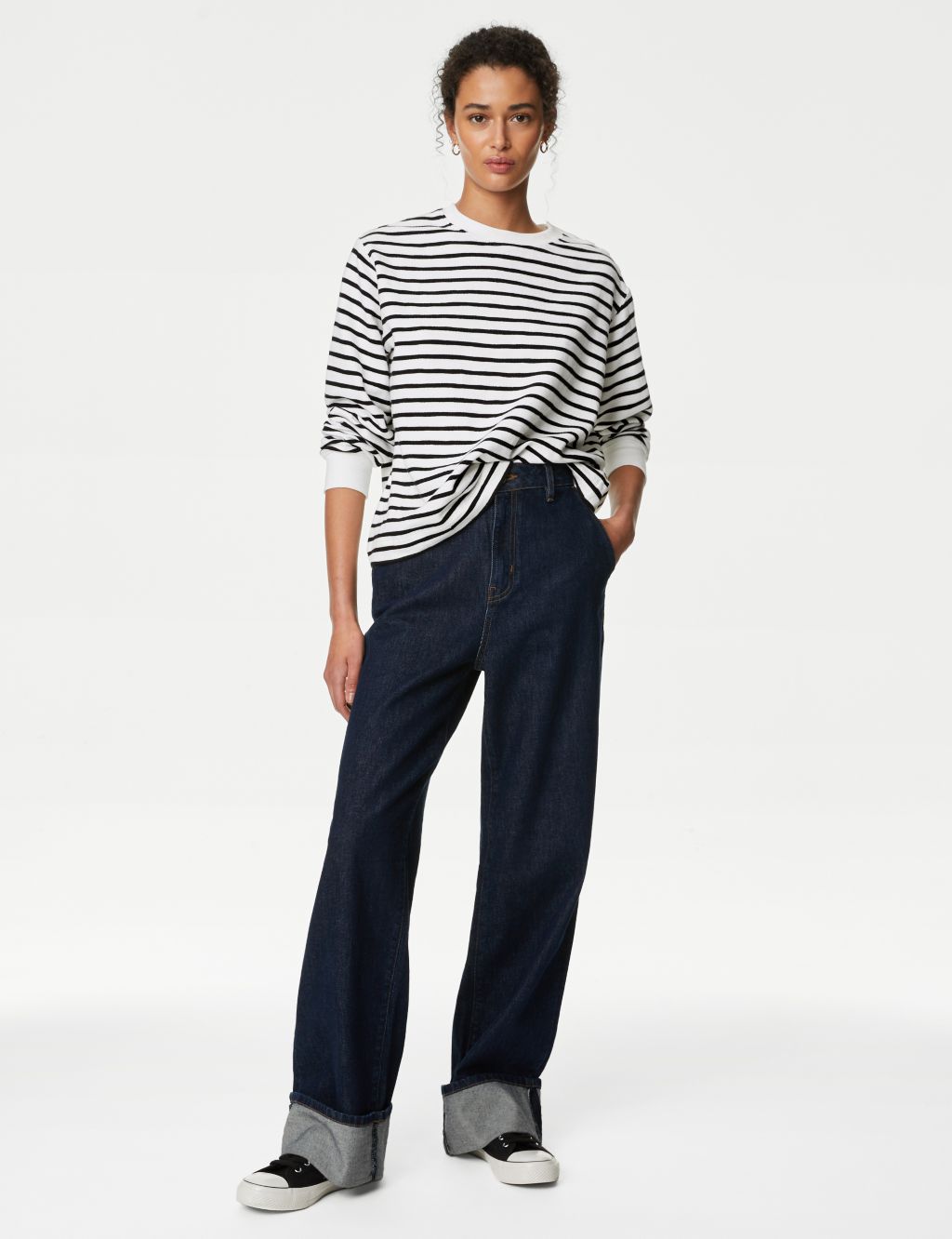 Cotton Rich Striped Crew Neck Sweatshirt | M&S Collection | M&S