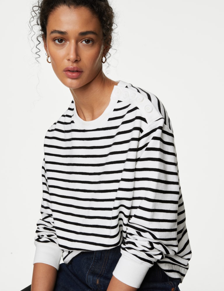 Cotton Rich Striped Crew Neck Sweatshirt 3 of 6