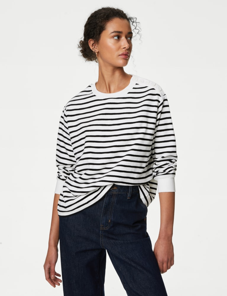 Cotton Rich Striped Crew Neck Sweatshirt 4 of 6