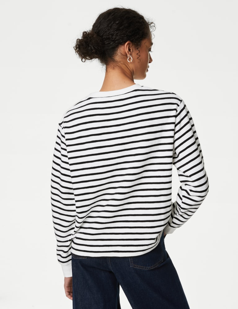 Cotton Rich Striped Crew Neck Sweatshirt 5 of 6