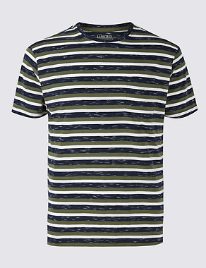 Cotton Rich Striped Crew Neck T-Shirt Image 2 of 3