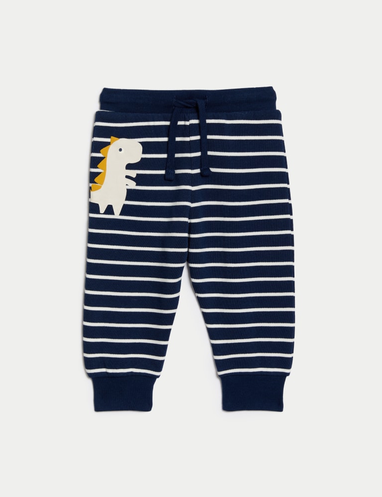 Cotton Rich Striped Dinosaur Joggers 0 3 Yrs M S Collection M S