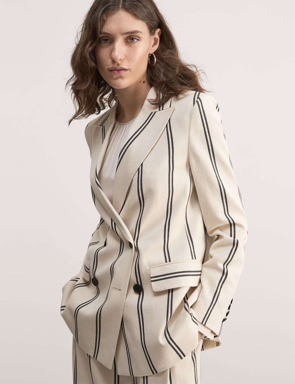 Cotton Rich Striped Double Breasted Jacket 2 of 11